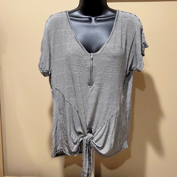 EUC Lilian Striped Zip top with Tie Waist  L - Picture 1 of 6